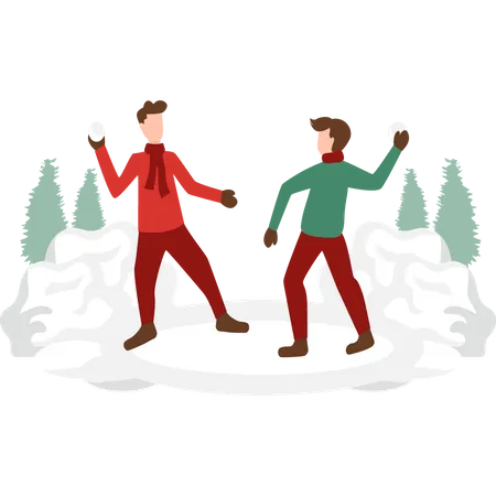 Meninos jogando bolas de neve uns nos outros  Ilustração