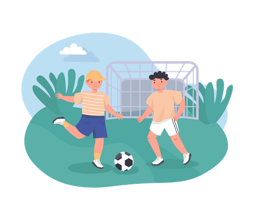 Meninos jogando futebol  Ilustração