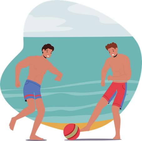 Meninos jogando futebol na praia  Ilustração