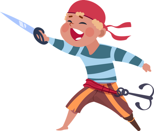 Meninos pirata segurando espada  Ilustração