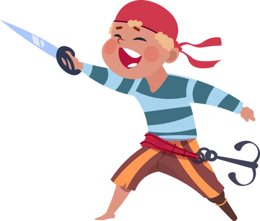 Meninos pirata segurando espada  Ilustração