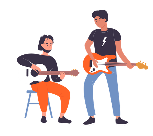 Meninos tocando violão  Ilustração