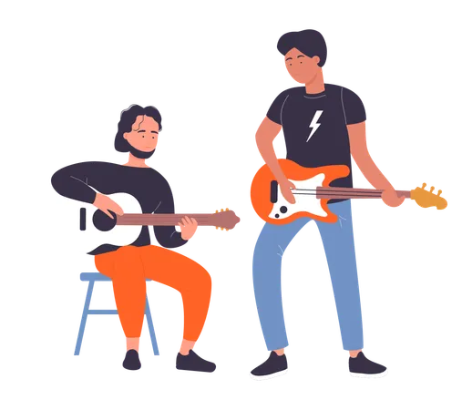 Meninos tocando violão  Ilustração