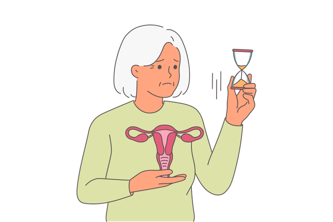 Menopause in elderly woman experiencing hormonal imbalance  Illustration