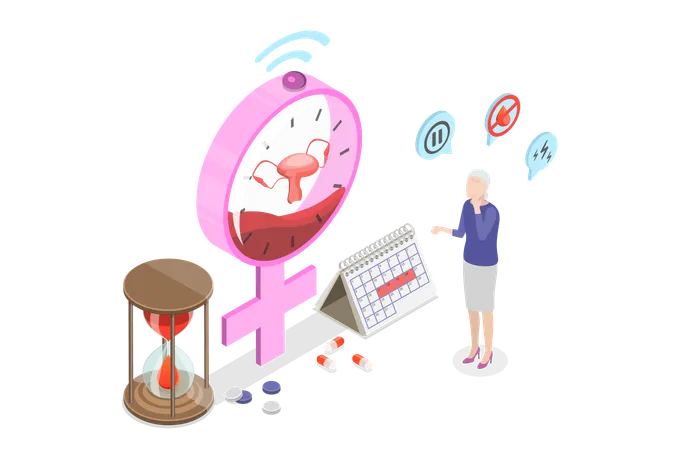 3 D Isometric Flat Vector Illustration Of Menopause Symptoms Women Climacteric Illustration