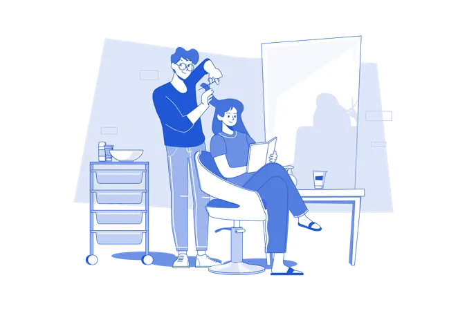 Mens Hair Stylist Does A New Hairstyle To Customer Illustration