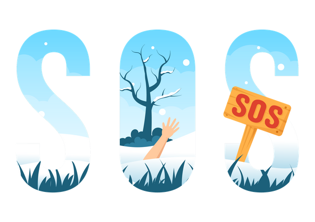 Emergencia de mensaje SOS de invierno  Ilustración