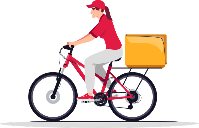 Mensajera en bicicleta femenina  Ilustración