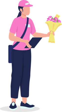 Mensajero femenino en uniforme con ramo  Ilustración