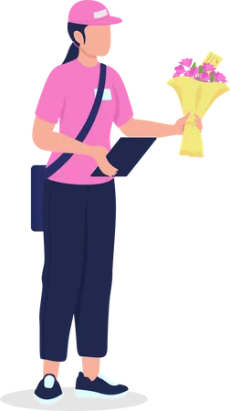 Mensajero femenino en uniforme con ramo  Ilustración