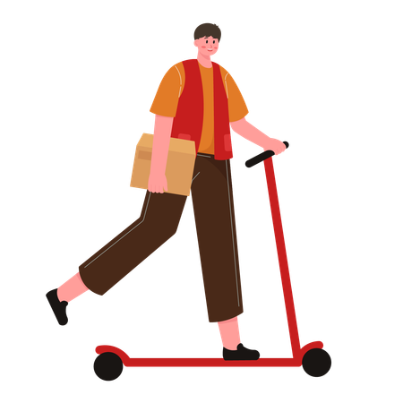 Mensajero montando scooter  Ilustración
