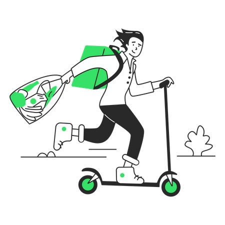 Mensajero en scooter con un pedido  Ilustración