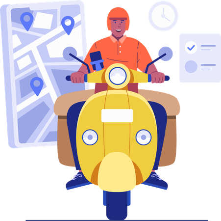 Mensajero haciendo entregas en scooter  Ilustración