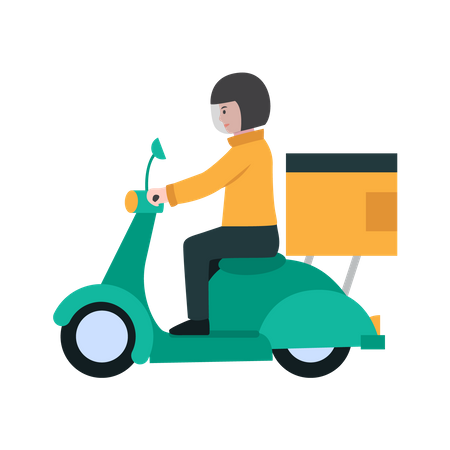 Mensajero masculino montando motocicleta  Ilustración