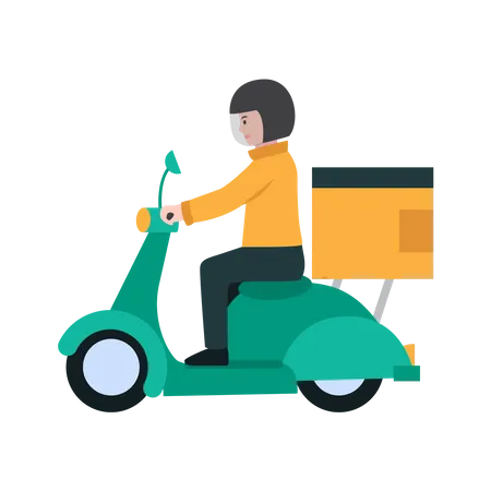Mensajero masculino montando motocicleta  Ilustración
