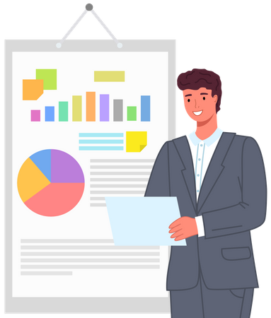 Mann analysiert grafische Informationsvisualisierung  Illustration