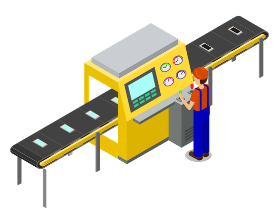 Mann bedient Maschine  Illustration