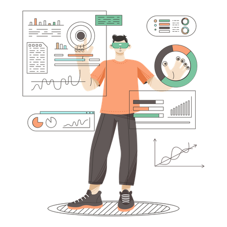 Mann führt Datenanalyse mit VR durch  Illustration