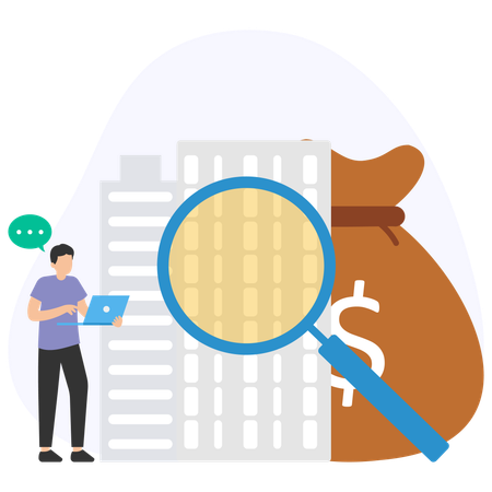 Mann führt Immobilienanalyse durch  Illustration