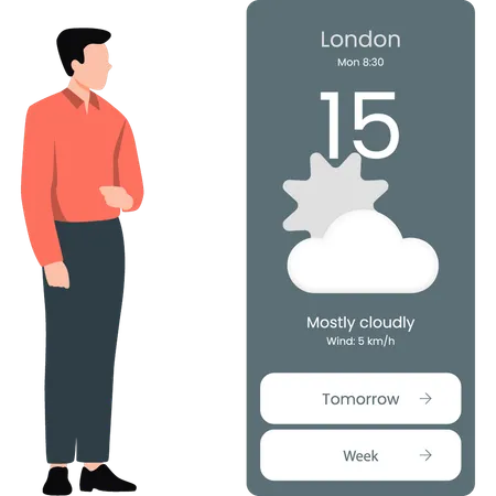 Mann startet Wetter-App in London  Illustration