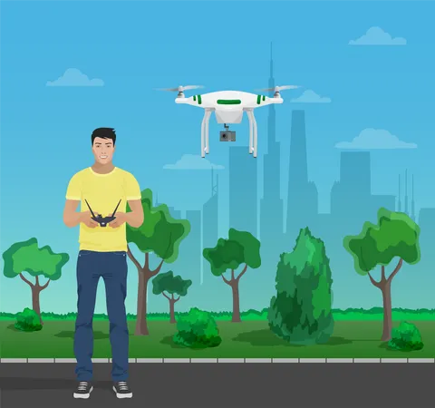 Mann steuert Drohne  Illustration