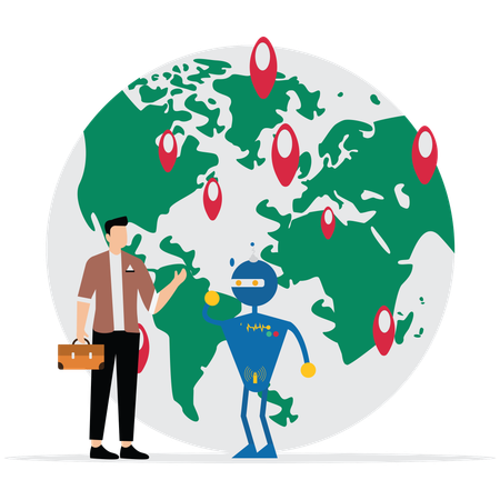 Mensch und Roboter zeigen internationales Geschäftswachstum  Illustration
