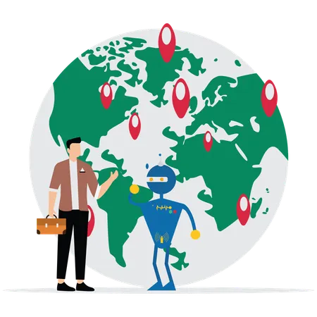 Mensch und Roboter zeigen internationales Geschäftswachstum  Illustration