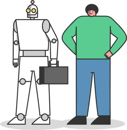 Mensch vs. Roboterarbeiter  Illustration