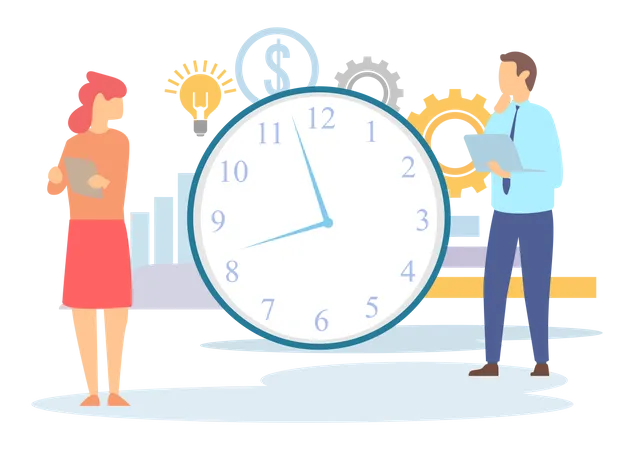 Menschen arbeiten mit der Entwicklung von Zeitmanagementphasen. Website-Layout für die Workflow-Organisation  Illustration