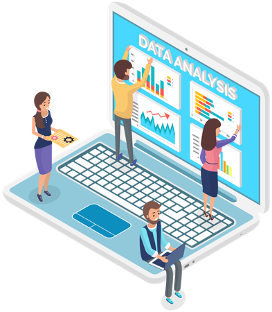 Die Leute arbeiten mit Unternehmensstatistiken und Datenanalysen  Illustration