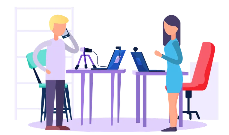 Menschen arbeiten und verbringen Zeit in einem Aufnahmestudio  Illustration