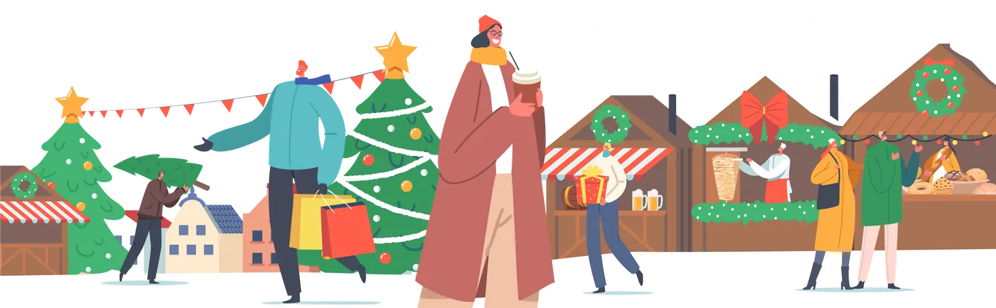 Menschen auf dem Weihnachtsmarkt  Illustration