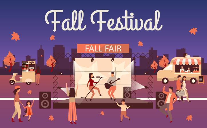 Menschen bei Einbruch der Dunkelheit Herbstfest Feier  Illustration