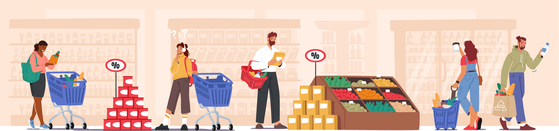 Menschen beim Einkaufen im Einkaufszentrum  Illustration