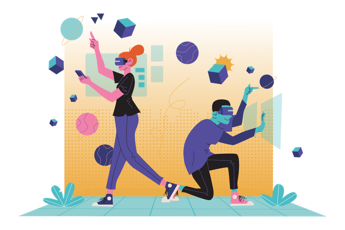 Menschen, die das Metaverse-Ökosystem erleben  Illustration