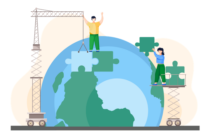 Menschen, die das Problem der grünen Erde lösen  Illustration