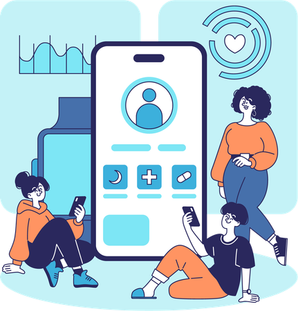 Personen, die die Health-App verwenden  Illustration