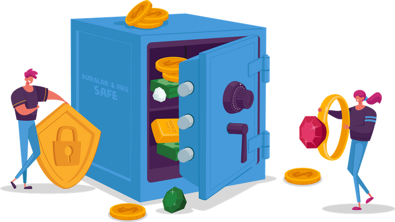 Menschen, die einen Banktresor benutzen  Illustration