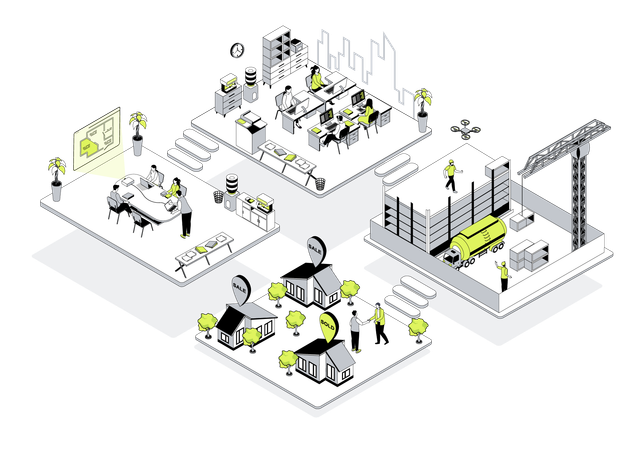 Menschen, die in der Immobilienbranche arbeiten  Illustration