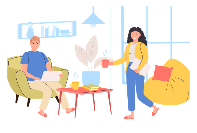 Menschen, die im Homeoffice arbeiten  Illustration
