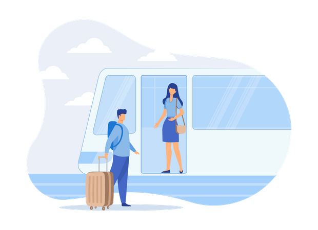 Menschen, die im öffentlichen Nahverkehr mit der Einschienenbahn reisen  Illustration