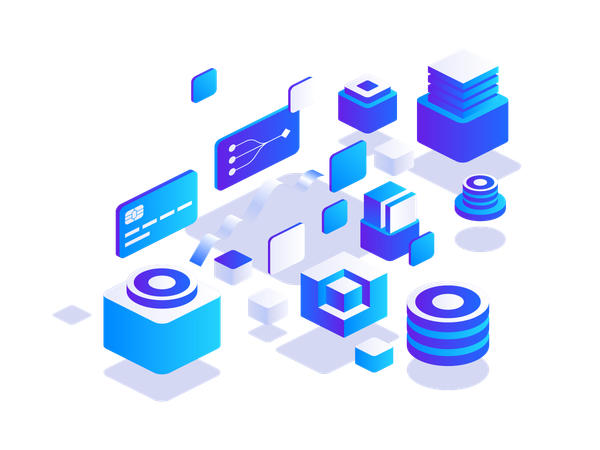 Menschen, die mit Blockchain-Technologie arbeiten  Illustration