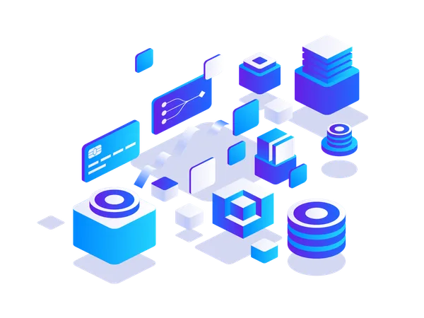 Menschen, die mit Blockchain-Technologie arbeiten  Illustration