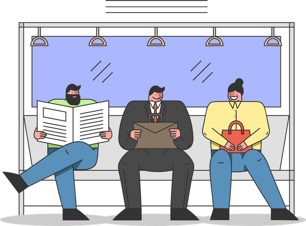 Menschen, die mit öffentlichen Verkehrsmitteln pendeln,  Illustration