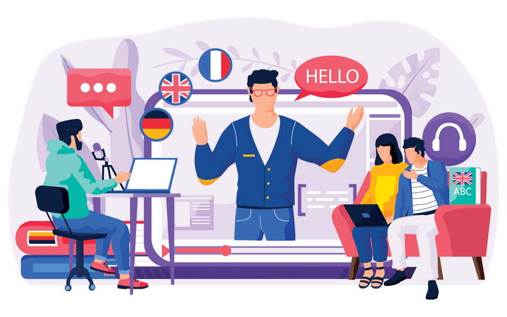 Menschen, die online Englisch lernen  Illustration