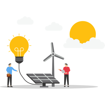 Menschen erzeugen Energie mit Windmühle  Illustration