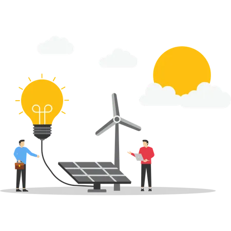 Menschen erzeugen Energie mit Windmühle  Illustration