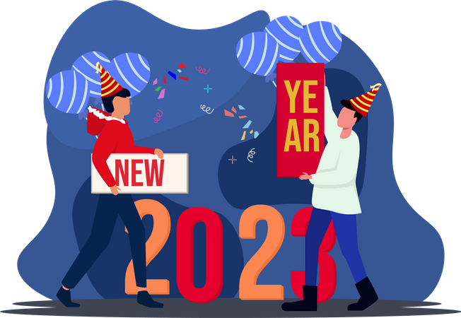 Die Menschen feiern das neue Jahr 2023  Illustration