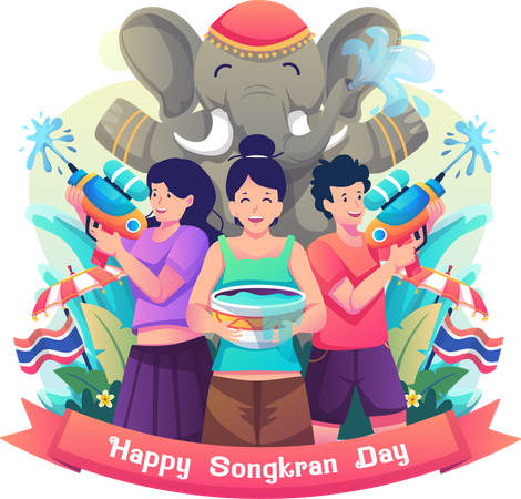 Menschen feiern das Songkran-Fest  Illustration