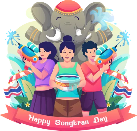 Menschen feiern das Songkran-Fest  Illustration